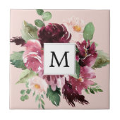 Moderne Waterverf bloemen monogrammen Tegeltje (Voorkant)