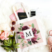 Moderne Waterverf bloemen monogrammen Tote Bag