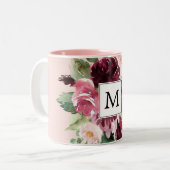 Moderne Waterverf bloemen monogrammen Tweekleurige Koffiemok (Voorkant links)