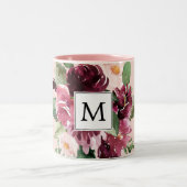 Moderne Waterverf bloemen monogrammen Tweekleurige Koffiemok (Center)