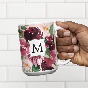 Moderne Waterverf bloemen monogrammen Tweekleurige Koffiemok
