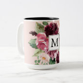 Moderne Waterverf bloemen monogrammen Tweekleurige Koffiemok (Voorkant links)