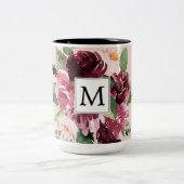 Moderne Waterverf bloemen monogrammen Tweekleurige Koffiemok (Center)