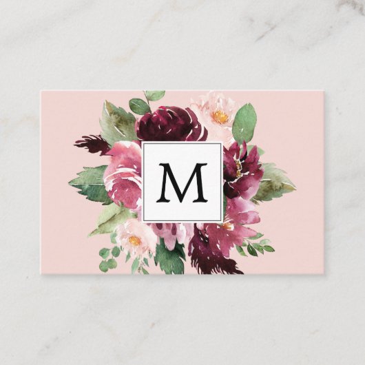 Moderne Waterverf bloemen monogrammen Visitekaartje (Voorkant)