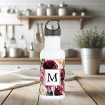 Moderne Waterverf bloemen monogrammen Waterfles<br><div class="desc">Moderne Waterverf bloemen monogrammen</div>