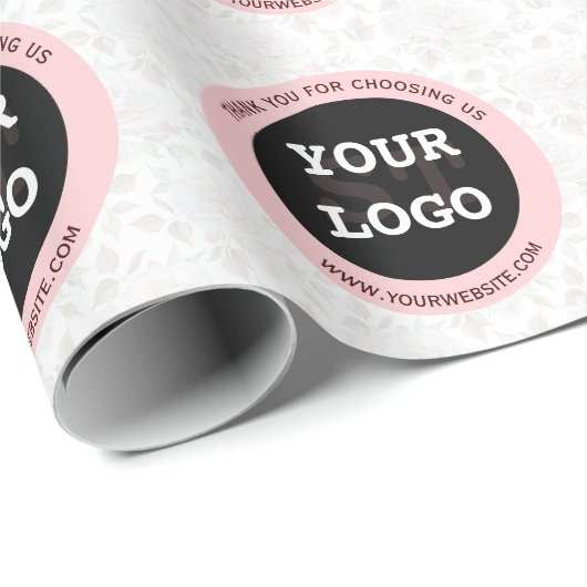 Moderne Waterverf Bloemen Roze en Zwart Cadeaupapier (Rol Hoek)