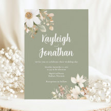 Moderne Waterverf Bloemen Salie Groene Bruiloft