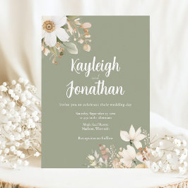 Moderne Waterverf Bloemen Salie Groene Bruiloft Kaart