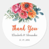 Moderne Waterverf Bloemen | Sinaasappel & Roze | B Ronde Sticker (Voorkant)