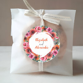 Moderne Waterverf Bloemen Sinaasappel & Roze bruil Ronde Sticker