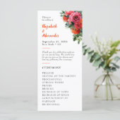 Moderne Waterverf Bloemen Sinaasappel & Roze Huwel Programmakaart (Staand voorkant)