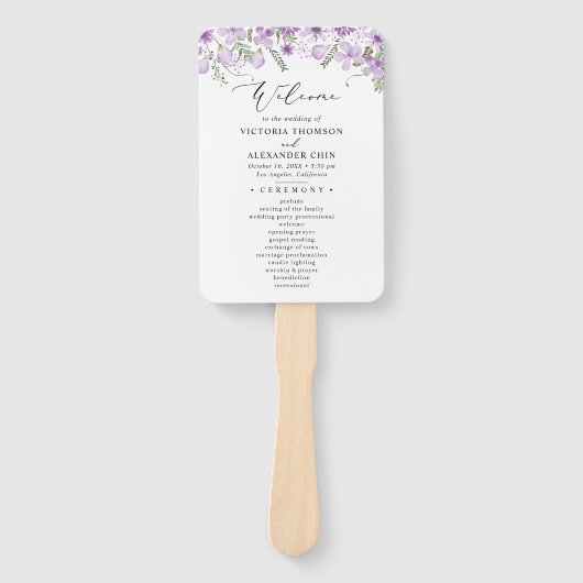 Moderne Waterverf Bloemen Trouwprogramma Hand Fan Handwaaier (Voorkant)