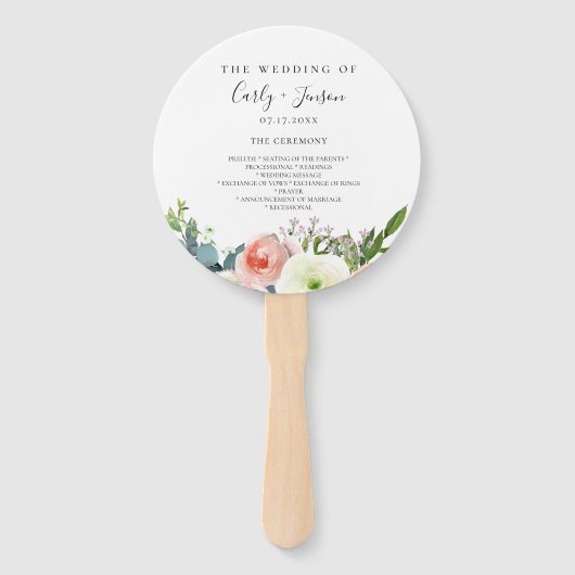 Moderne Waterverf Bloemen Trouwprogramma Hand Fans Handwaaier (Voorkant)