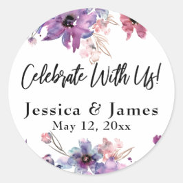 Moderne Waterverf bloemen vieren met ons! Ronde Sticker
