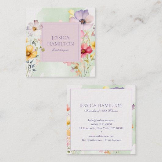 Moderne Waterverf Bloemen Visitekaartje (Voorkant / Achterkant)