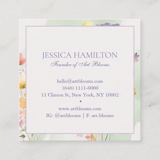 Moderne Waterverf Bloemen Visitekaartje (Achterkant)