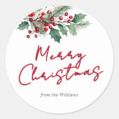 Moderne Waterverf Bloemen Vrolijk Kerstfeest Ronde Sticker (Voorkant)