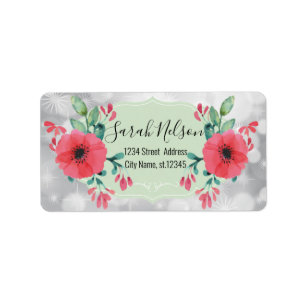 Moderne Waterverf bloemen, zilver spaaretiket Etiket