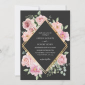 Moderne waterverf bloemen Zwart en goud Trouwen Kaart (Voorkant)