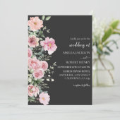 Moderne waterverf bloemen Zwart en goud Trouwen Kaart (Staand voorkant)