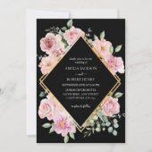 Moderne waterverf bloemen Zwart en goud Trouwen Kaart (Voorkant)