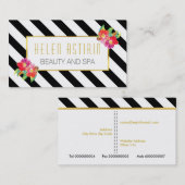 Moderne waterverf bloemen zwarte en witte strepen visitekaartje (Voorkant / Achterkant)