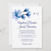 Moderne Waterverf Bloemenblauw Navy Wit Bruiloft Kaart (Voorkant)