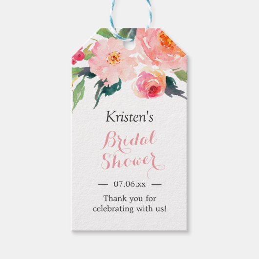 Moderne Waterverf Bloemendecoratie Bruiloftsshower Cadeaulabel (Voorkant)