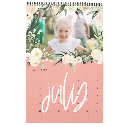 Moderne waterverf bloemenfotoscriptkalender kalender (Jul 2027)