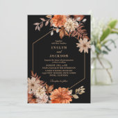 Moderne waterverf bloemenherfst Bruiloftszwart Kaart (Staand voorkant)