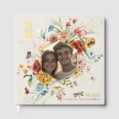 Moderne Waterverf Bloemenkoppel Foto Bruiloftsgoud Gastenboek (Voorkant)