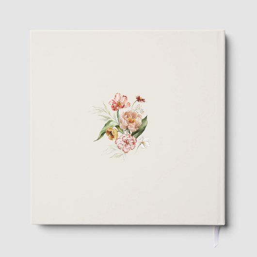 Moderne Waterverf Bloemenkoppel Foto Bruiloftsgoud Gastenboek (Achterkant)