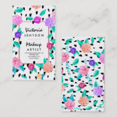 Moderne waterverf bloemenpenseelstreek Make-up art Visitekaartje (Voorkant / Achterkant)