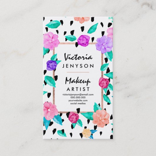Moderne waterverf bloemenpenseelstreek Make-up art Visitekaartje (Voorkant)