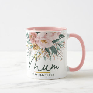 Moderne waterverf bloemenschrift elegante mama mok