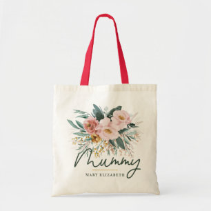 Moderne waterverf bloemenschrift elegante mummie tote bag