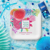 Moderne Waterverf Bloemenvleermuis Mitzvah Mazel T Papieren Bordje (Feest)