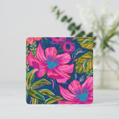 Moderne waterverf bloemige hete roze bruidsdouche bedankkaart (Staand voorkant)