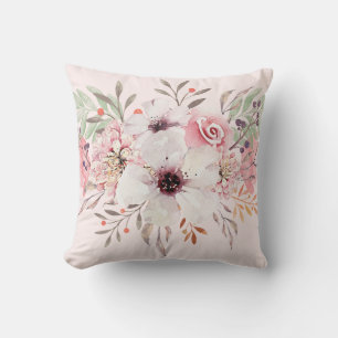 Moderne Waterverf Bloemige Roze Roze Kussen