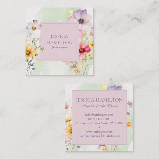 Moderne Waterverf Bloemist Visitekaartje (Voorkant / Achterkant)