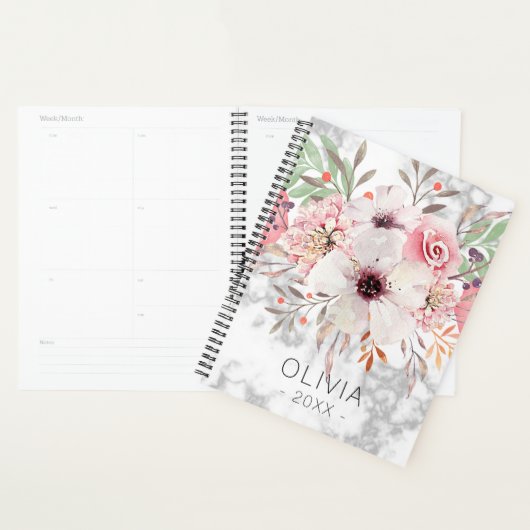 Moderne Waterverf Bloemmarmer 2024 Planner (Display)