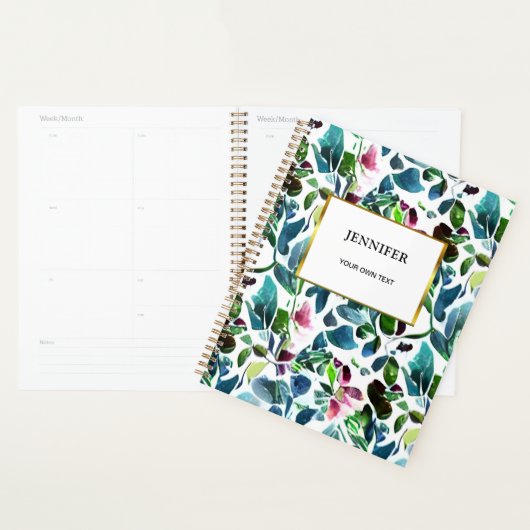 Moderne waterverf bloemmotief monogrammed planner (Display)