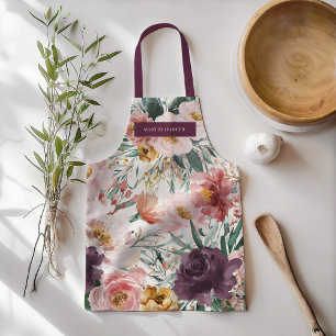 Moderne waterverf bloemmotief paars elegant schort