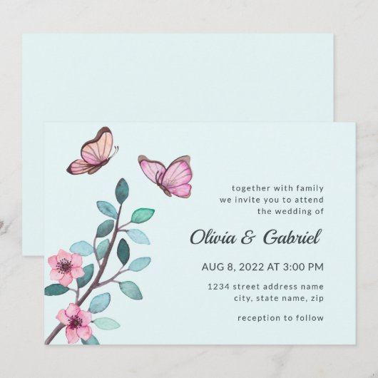 Moderne waterverf. Blooming Garden Wedding Kaart (Voorkant / Achterkant)