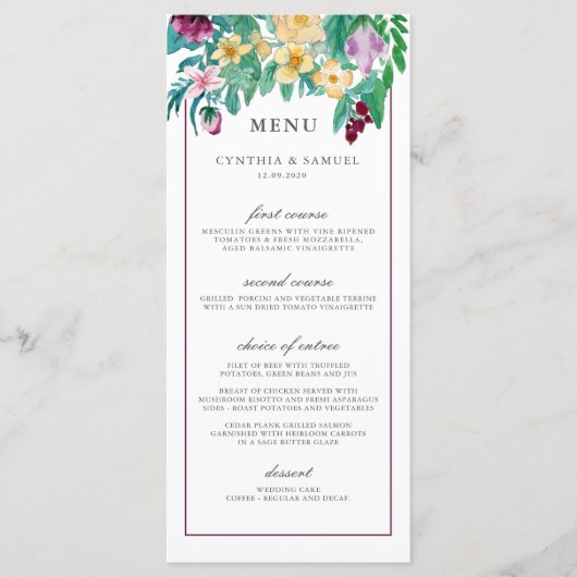 Moderne Waterverf Blooms Bruiloft Menu (Voorkant)