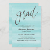 Moderne Waterverf Blue Afstudeerder Typografie Kaart (Voorkant / Achterkant)