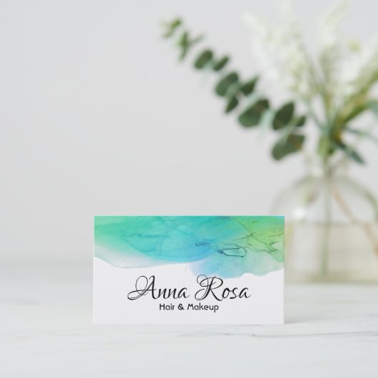 *~* Moderne Waterverf Blue Aqua Abstract Eenvoudig Visitekaartje (Staand voorkant)