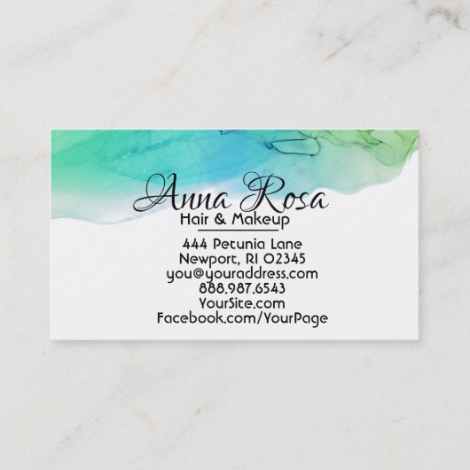 *~* Moderne Waterverf Blue Aqua Abstract Eenvoudig Visitekaartje (Achterkant)