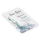 Moderne Waterverf Blue Beach Wedding Save the Date Magneet (Rechterzijde)