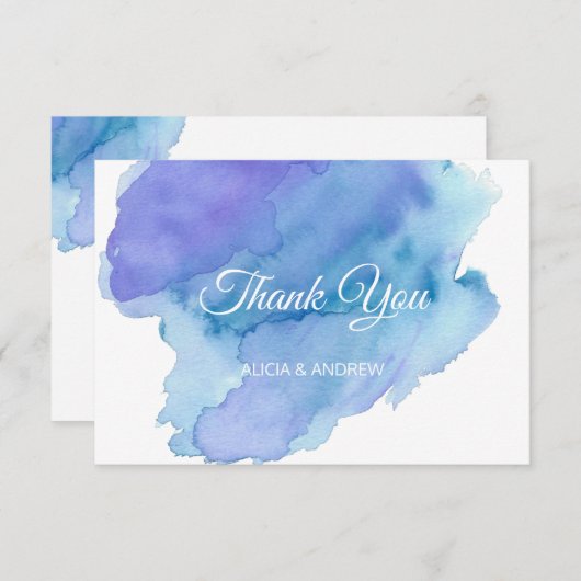 Moderne Waterverf Blue Blauwgroen Turquoise DANK U Bedankkaart (Voorkant / Achterkant)